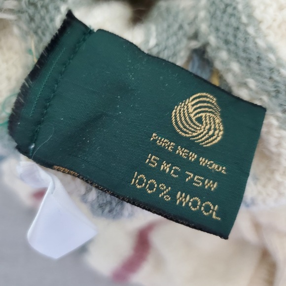 Tulchan 100% Pure New Wool Cardigan Sweater Cream Multicolor Geometric grandma - Picture 4 of 13